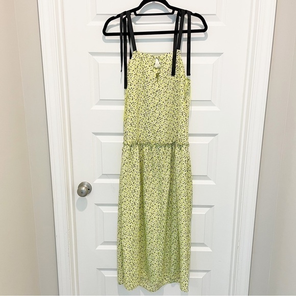 New TOPSHOP Floral Print Drop Waist Midi Dress in Lime - Picture 6 of 9
